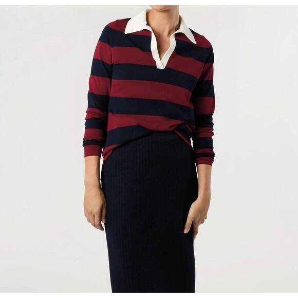 NEW ANN MASHBURN georgina rugby sweater in dark cherry ice cotton